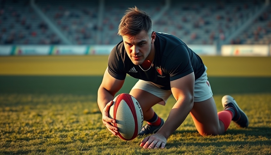 Springboks player kneeling on grassy field during game.