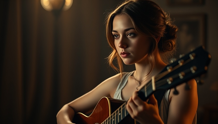 Pensive musician reflecting on mental health with guitar.