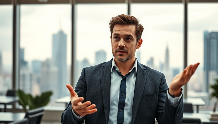 Entrepreneur presenting ideas in a modern office, embodying resilience.