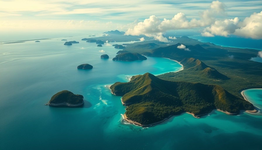 Aerial view of Raja Ampat islands in Indonesia with turquoise waters.