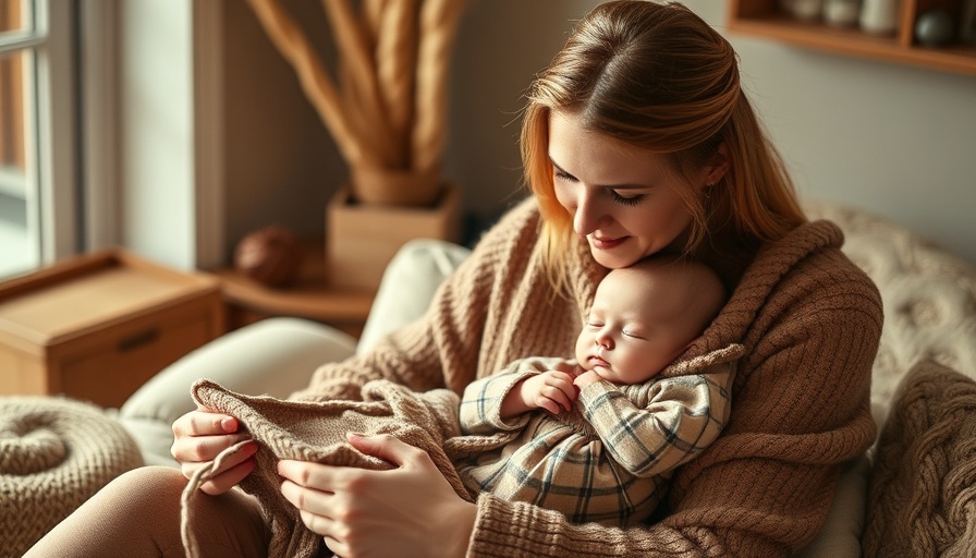 Homegrown garments crafting by mother with baby resting.