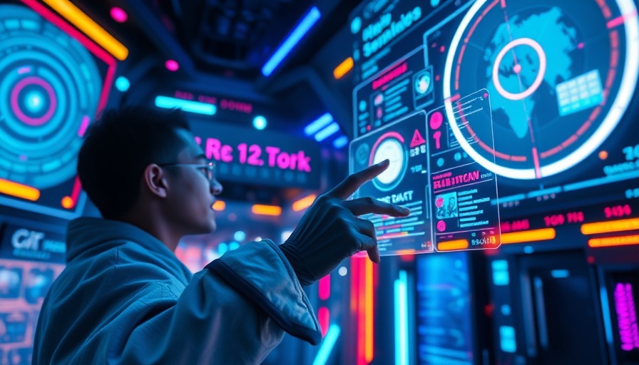 Person engaging with futuristic data interface, highlighting the future of data annotation.