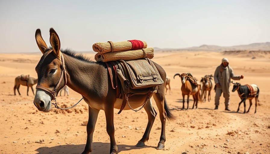Rustic desert setting with donkey and shepherd, pondering to bless or to curse in mental health.