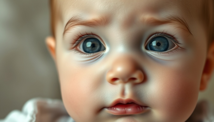 Close-up of a baby's face with a curious gaze, representing early autism diagnosis.