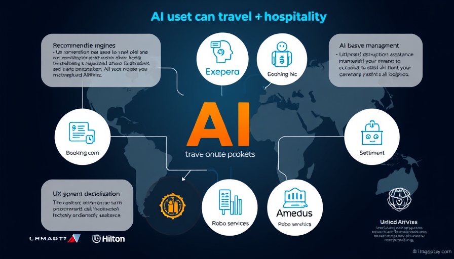 Infographic: AI use cases in travel and hospitality with company logos.