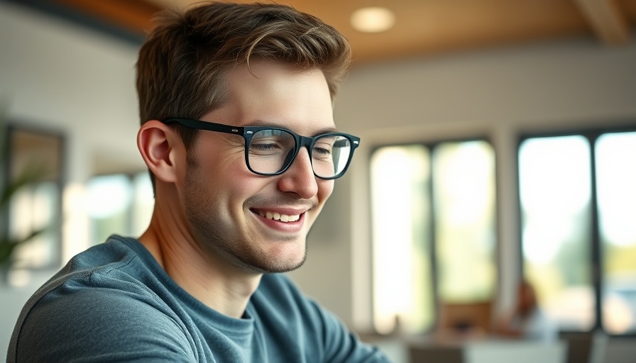 Recognizing provider burnout: young man in glasses smiling inside.