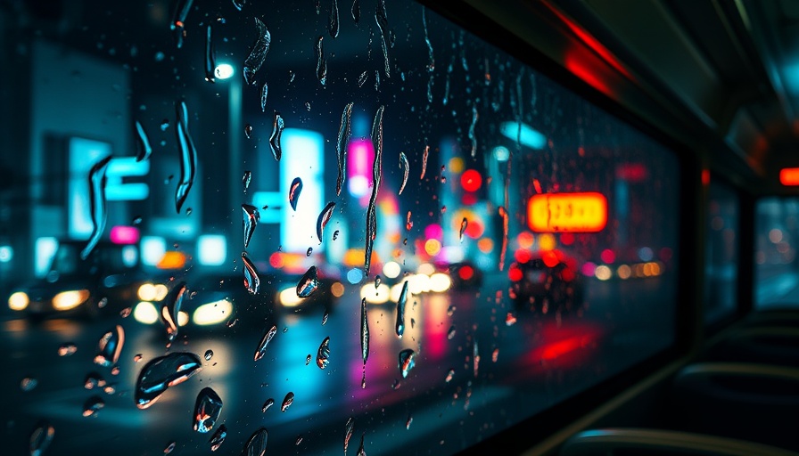 Blurry bus window on a rainy night highlighting mindfulness for mental health.