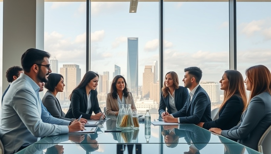Professionals collaborating in modern office, economic growth concept.