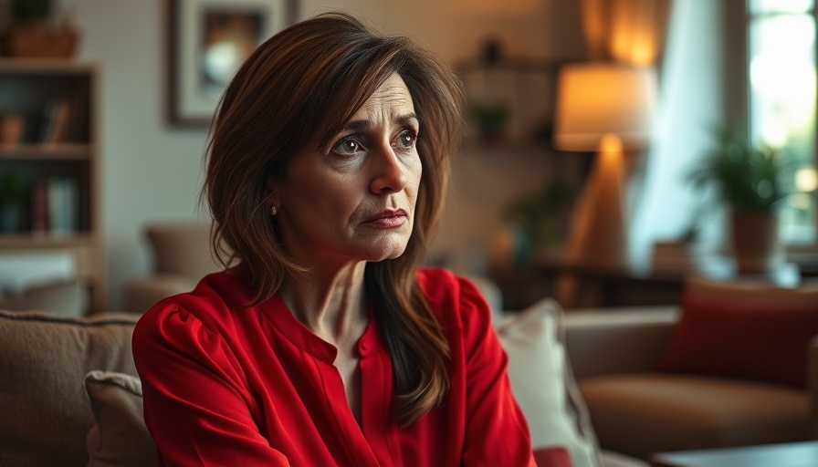 Thoughtful woman discussing post-separation abuse in a living room setting.