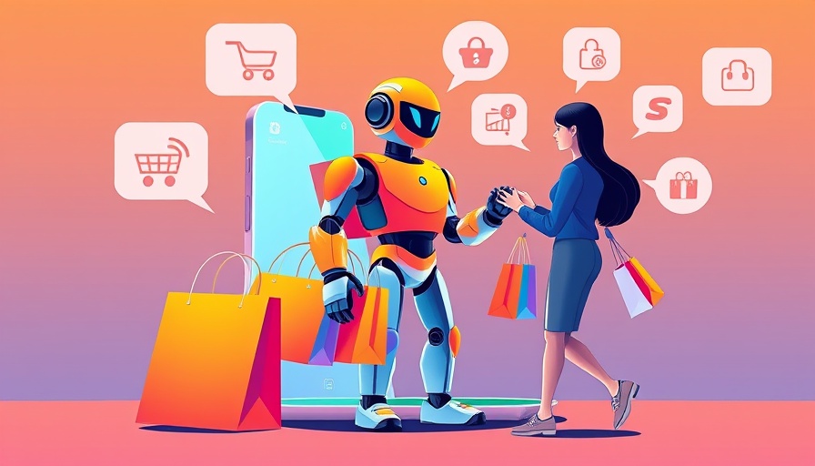 AI robot shopping interaction illustration for marketing to AI agents.