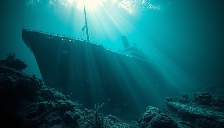 Titanic wreck illuminated underwater, Digital Art Titanic Resurrection