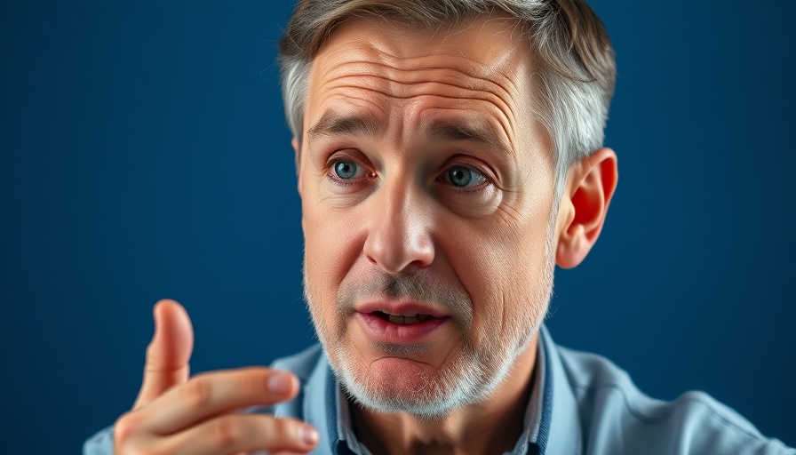 Middle-aged man explaining OCD treatment with calm expression.