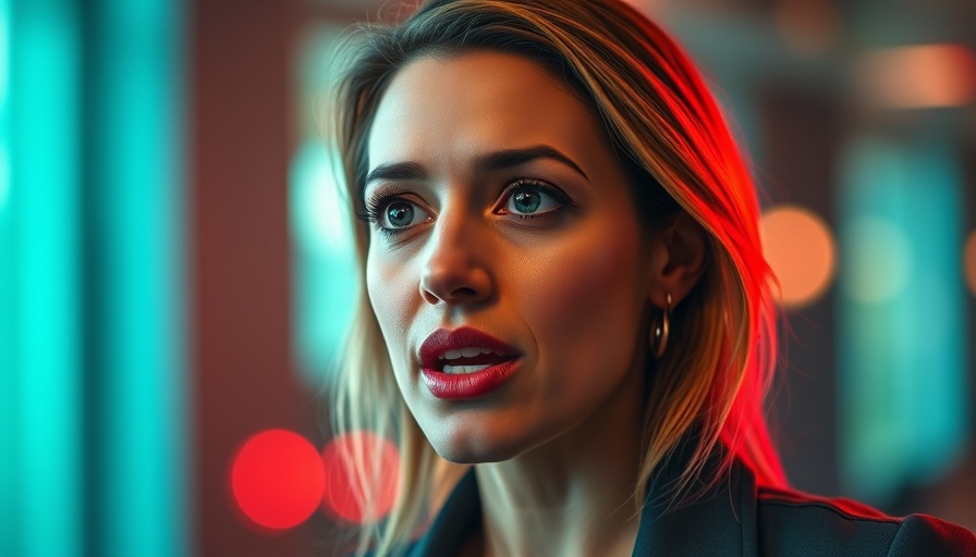 Confident woman in vibrant lighting discussing Bitcoin as the best performing asset.