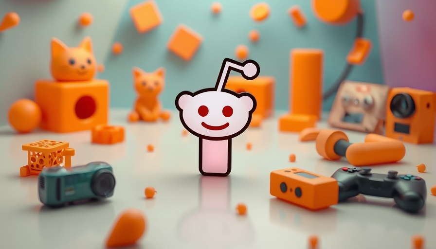Reddit logo with abstract orange objects around it
