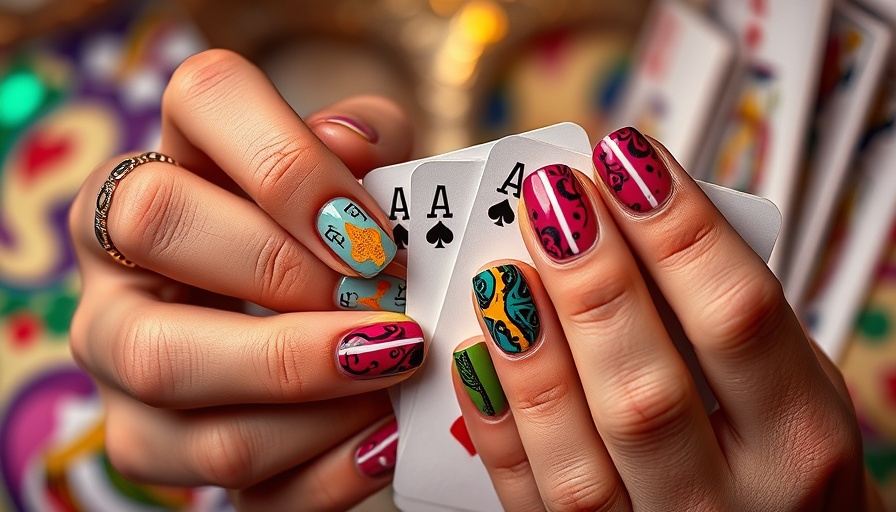 Intricate nail art as contemporary art, vibrant nails with playing cards.
