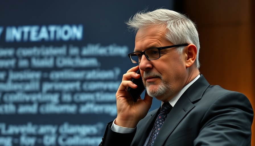Businessman on phone at conference regarding CMA CGM investment Algeria crisis.
