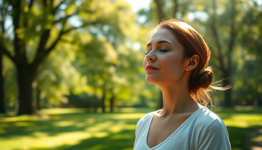 Woman meditating in a park, conveying meditation and mental health benefits.