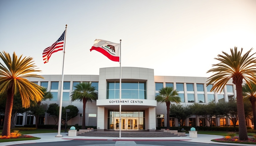 Ventura County Government Center with flags waving.