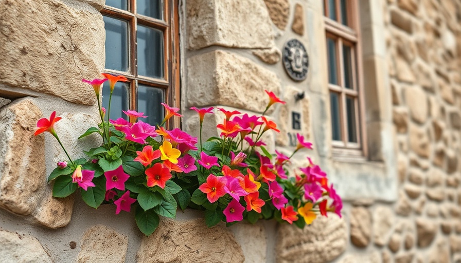 Flowers growing from a stone wall illustrating resilience.