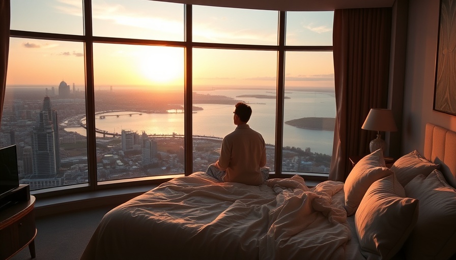 Luxury bedroom with a scenic city and sea view, perfect accommodation for your solo trip.