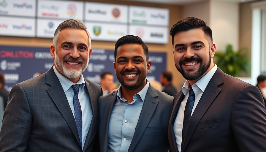 Three men at an event supporting the mission to end energy poverty in Africa.