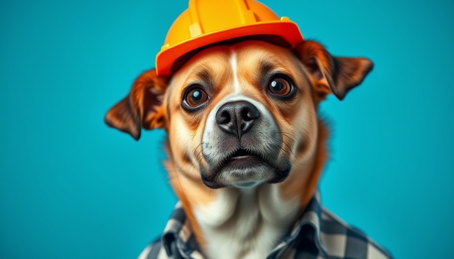 Humorous dog in a hat with text 'My Specialty is Roofing'.