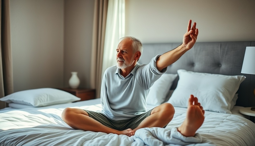 Morning stretches for health and wellness in bed, cozy bedroom.