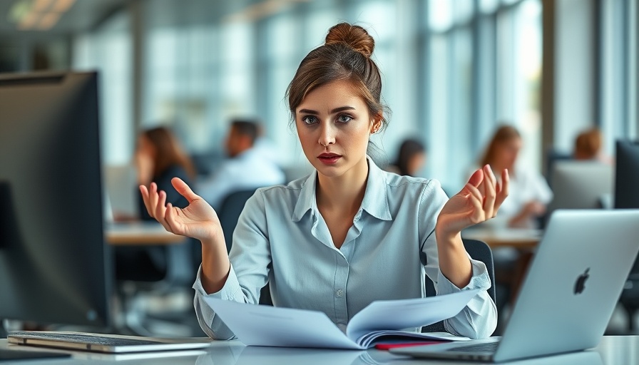 Young woman looking apologetic in an office setting, related to people who apologize for everything.