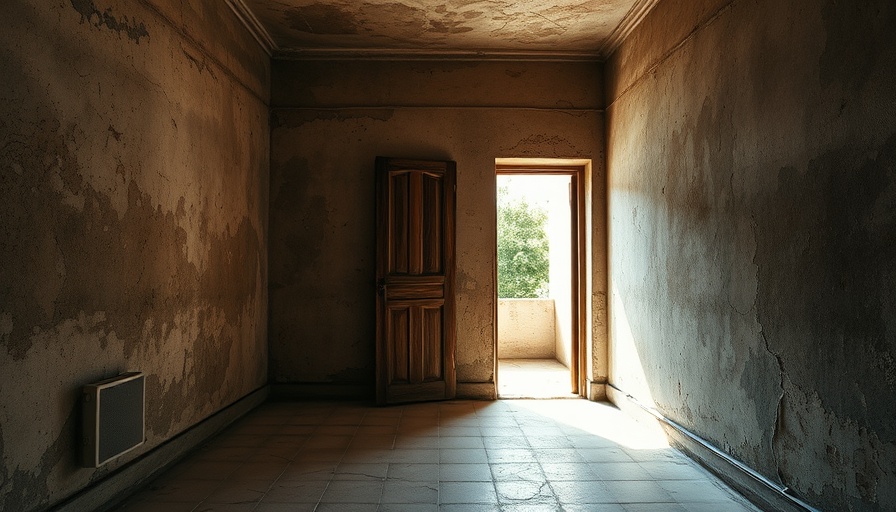 Abandoned room conveying perfect enlightenment with rustic walls.