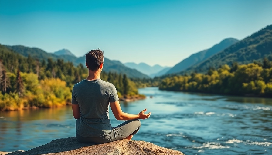 Serene landscape with river and person meditating, reflecting substance abuse recovery journey.