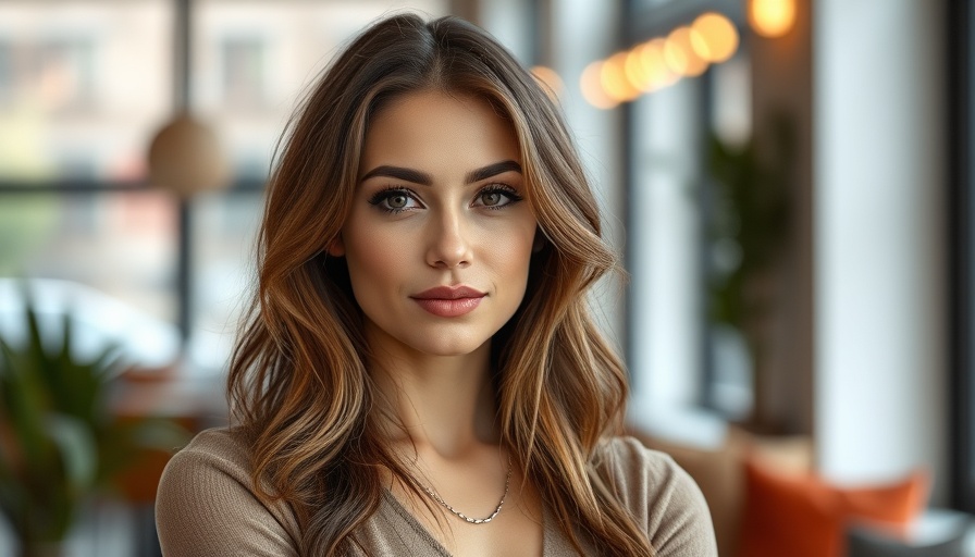 Confident woman posing indoors, blurred background.