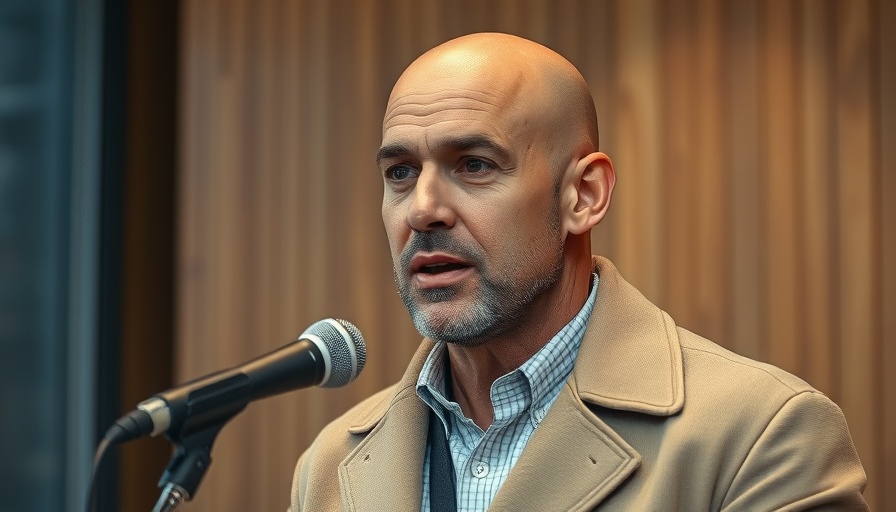 Confident bald man speaking about big markets big money, engaging expression.