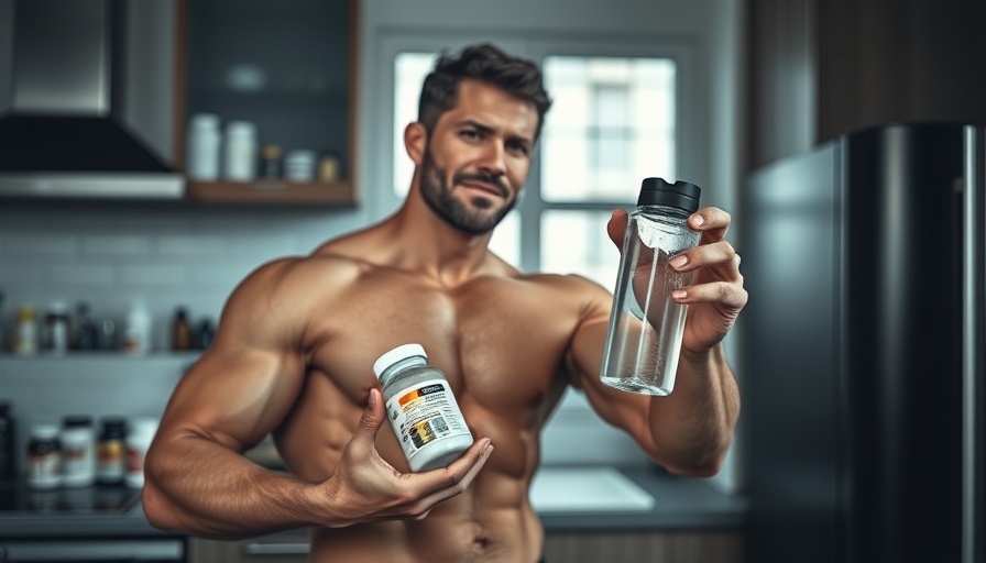 Muscular man with supplements for testosterone support.