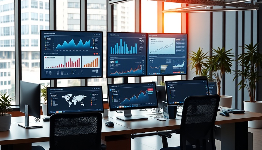 Office with screens displaying digital marketing efficiencies analytics