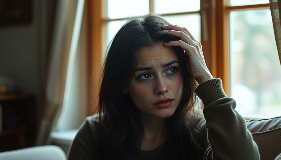 Thoughtful woman experiencing anxiety in a cozy room, reflecting mood for anxiety disorders.