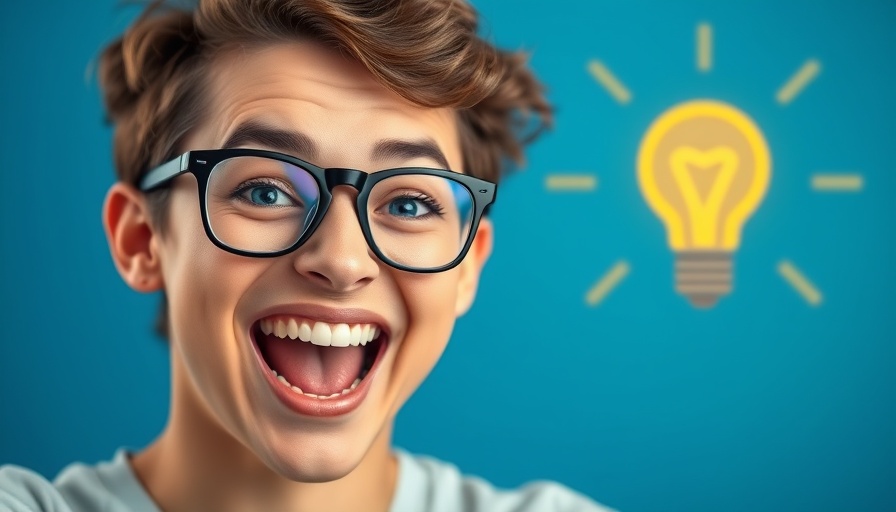 Excited SEO mentor with light bulb icon signifying ideas.