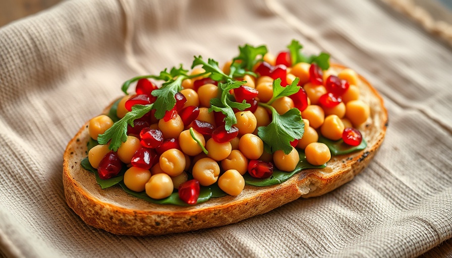 Chickpea flatbread sandwich with pomegranate seeds.