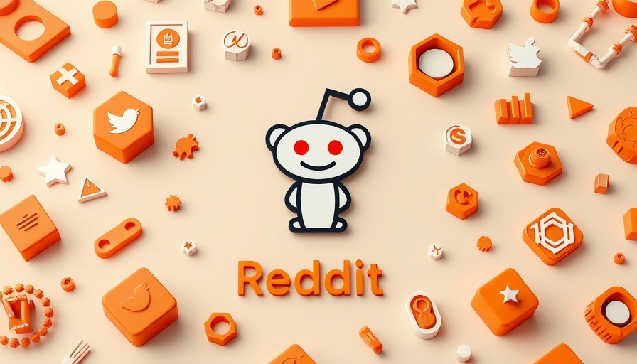Vibrant 3D symbols with Reddit logo, digital marketing tools.