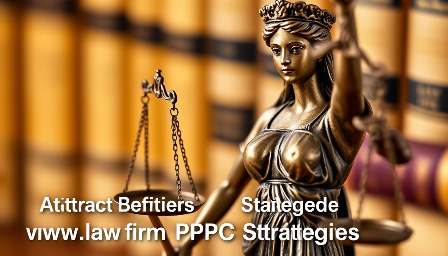 Lady Justice statue with PPC advertising insights text overlay.