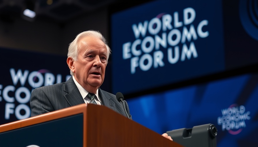 Klaus Schwab delivers speech at World Economic Forum, intense expression.
