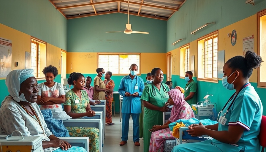 African healthcare access scene in a busy clinic.