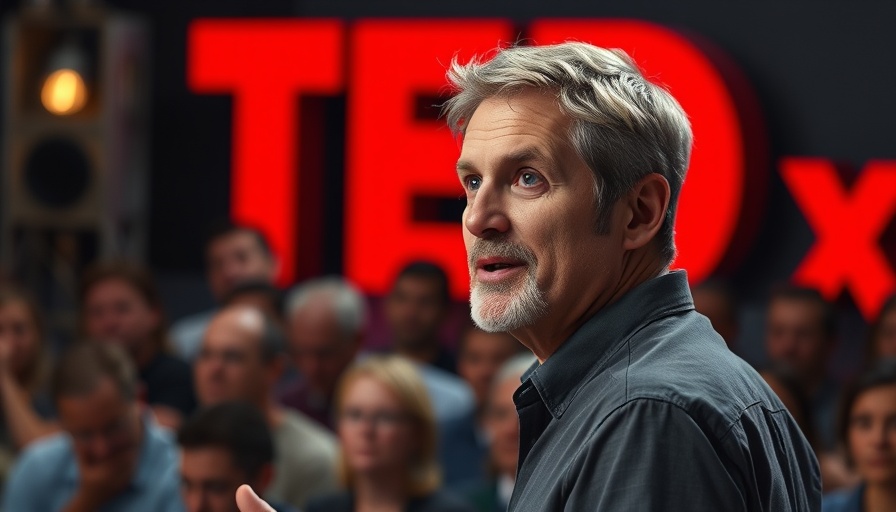Regret and Accountability: Man discussing at TEDx stage.