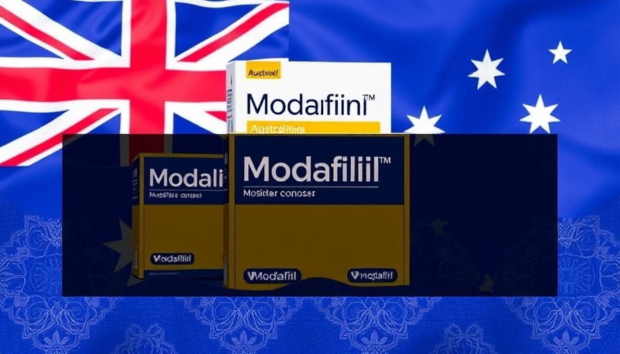 Is Modafinil Legal in Australia? Packaging and flag combo.