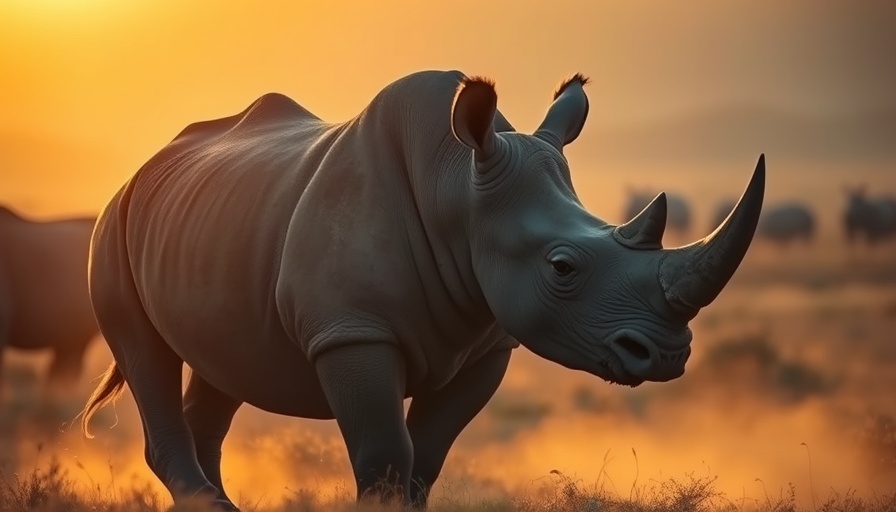 Rhino at sunset in Etosha National Park highlighting drone ban awareness.