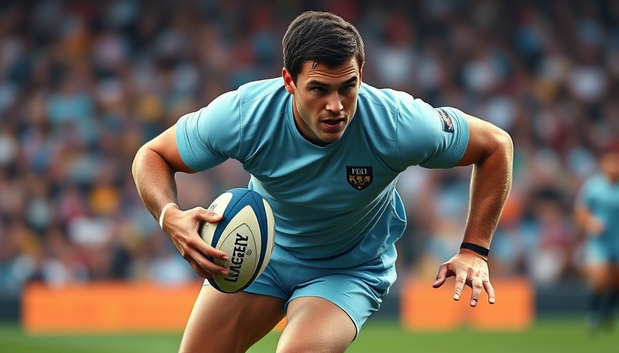 Intense rugby player in Bulls vs Glasgow match, running with ball
