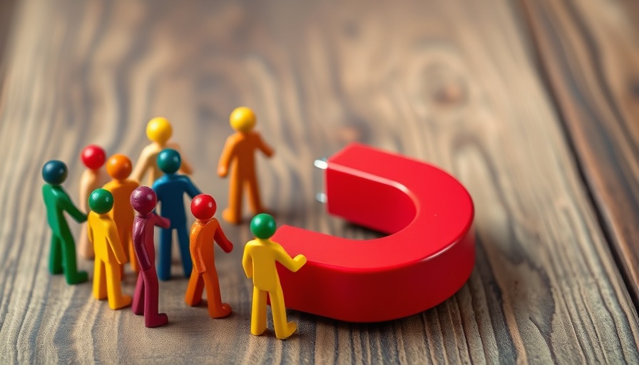 Colorful figures drawn to a red magnet symbolizing customer acquisition.