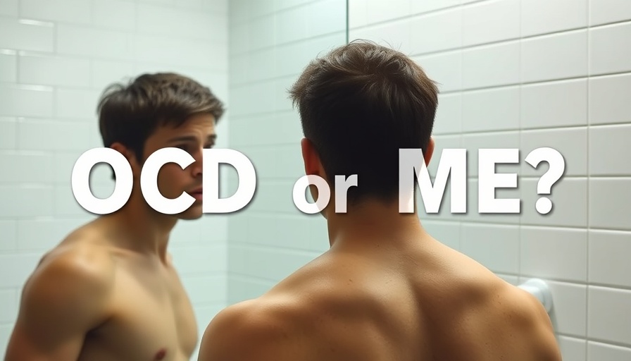Young man contemplates OCD or ME in bathroom.