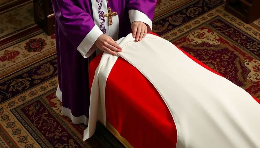 Pope's funeral ceremony, bishop draping casket, political influence.