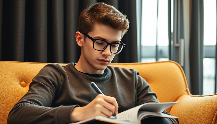 Young man focused on writing as a way to handle distractions.