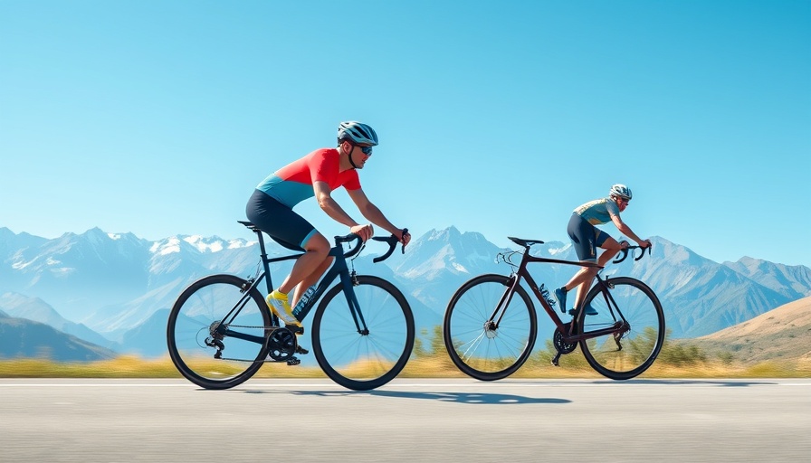 Stylized cycling scene promoting sports brand loyalty.